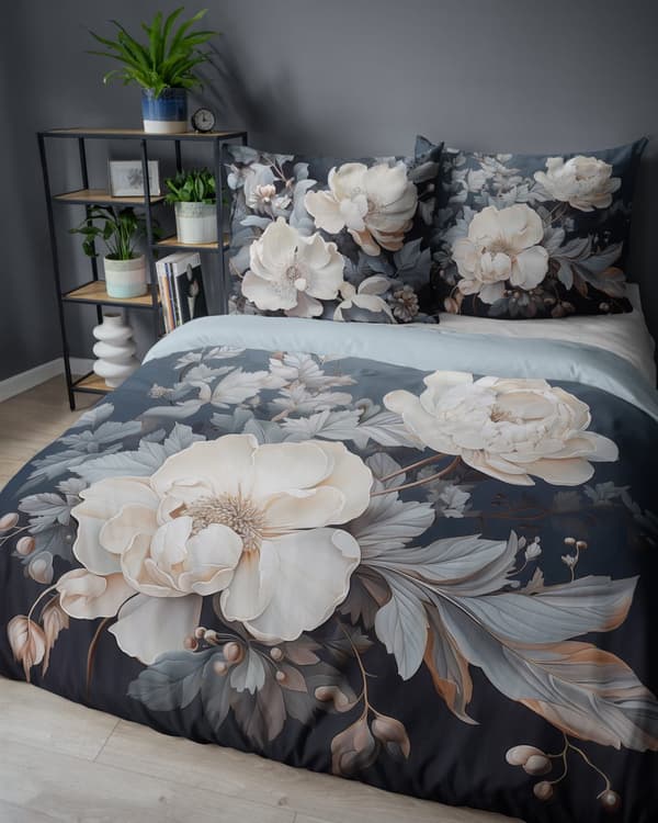 Hollantilainen vuodevaateliina 160x200 Vaaleanpunaiset kukat turkoosilla pohjalla, Holland Premium
