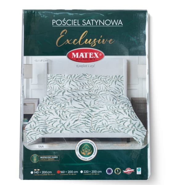 Satiinivuodevaatteet 160x200 EXCLUSIVE Vihreät lehdet