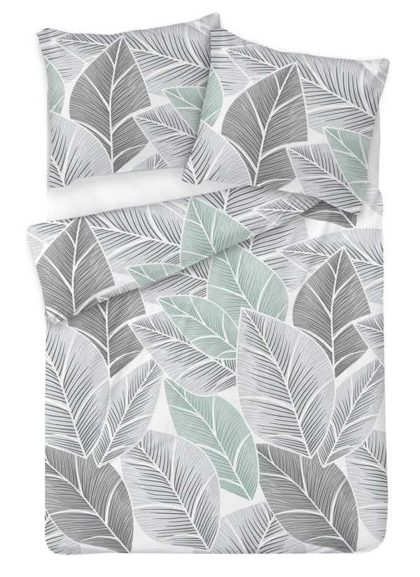 Satin Sengetøj 160x200 EKSKLUSIVT Blade i nuancer af grøn og grå