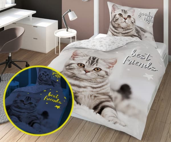 Sängkläder Självlysande Katt 140x200