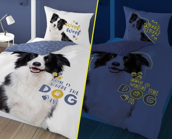 Border Cola Självlysande Sängkläder 160x200 Hund