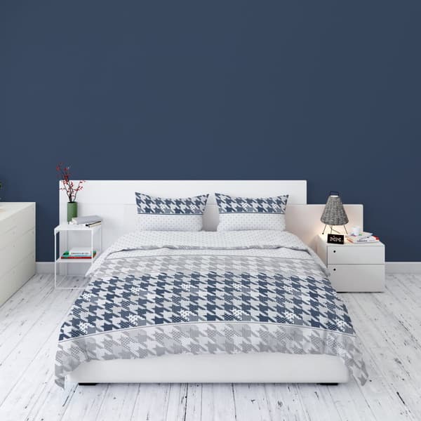 Flannel sengetøj 220x200 marineblåt askemønster