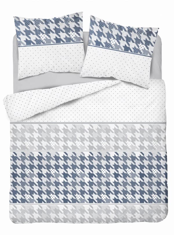 Flannel sengetøj 220x200 marineblåt askemønster