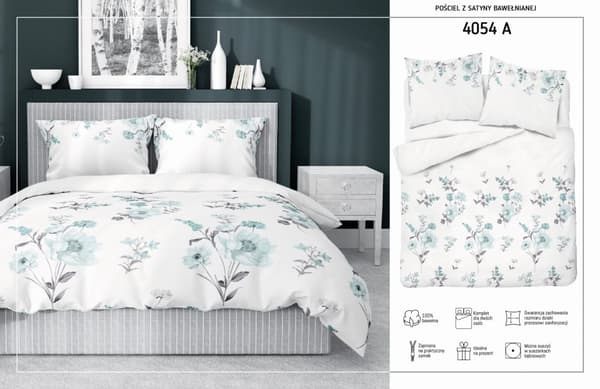 Satin Sengetøj 220x200 Blomster Grøn