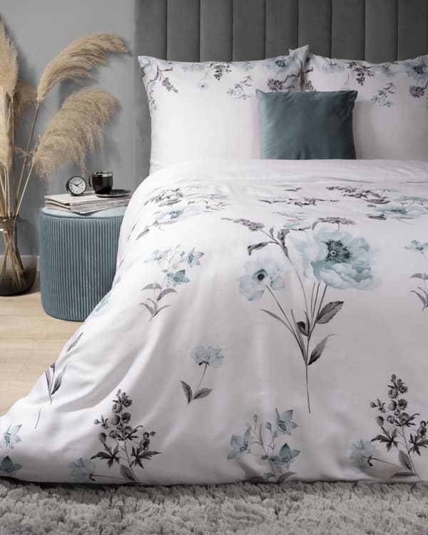 Satin Sengetøj 220x200 Blomster Grøn