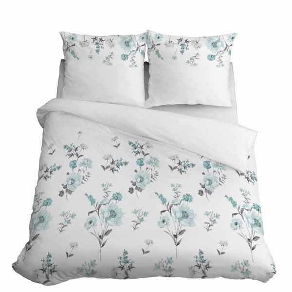 Satin Sengetøj 220x200 Blomster Grøn