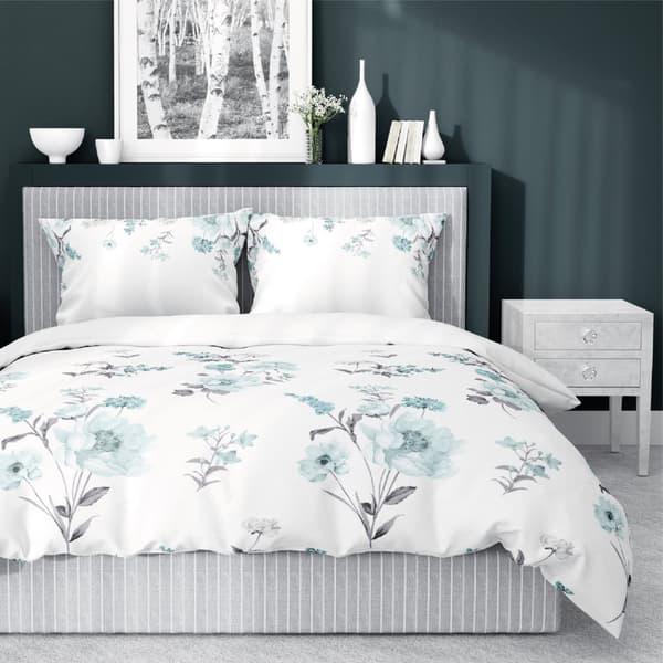 Satin Sengetøj 160x200 Blomster Grøn