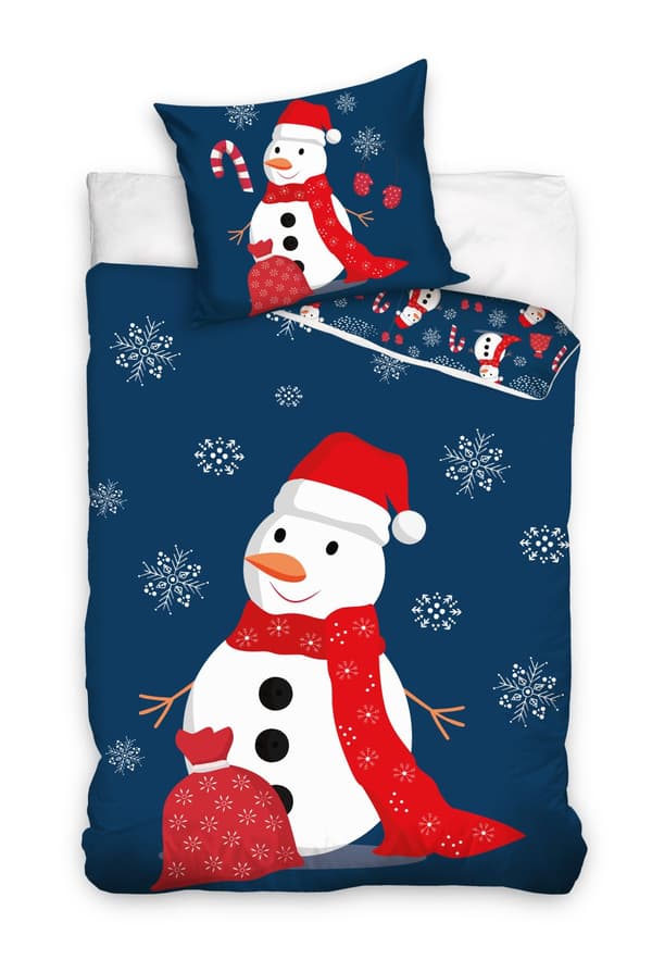 Julsängkläder Snögubbe 160x200 100% bomull