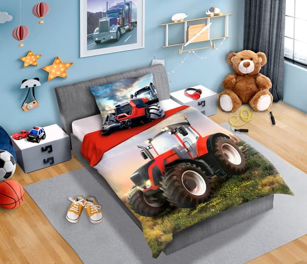 Barnsängkläder Traktor Röd 140X200 Bomull