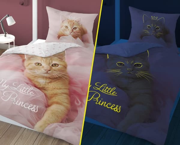 Sängkläder Självlysande Katt Prinsessa 140x200