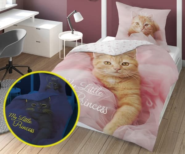 Sängkläder Självlysande Katt Prinsessa 140x200