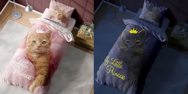 Sängkläder Självlysande Katt Prinsessa 140x200