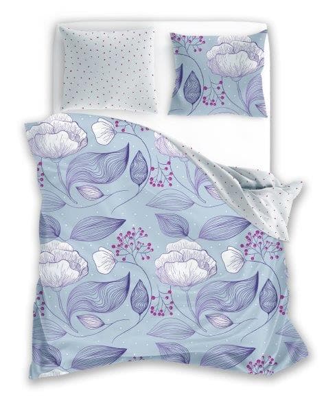 Flanellsängkläder 160x200 Blommor Blå Bomull