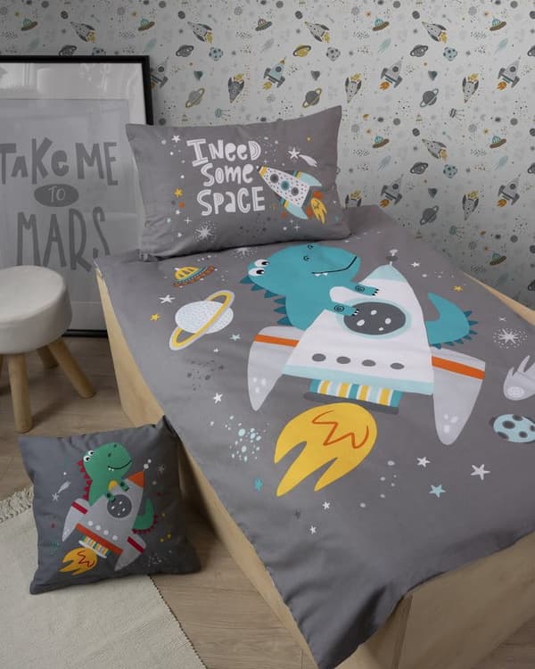 Babysängkläder 90x120 Raket Dinosaur i rymden BOMULL
