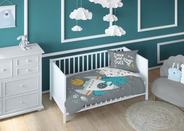 Babysängkläder 90x120 Raket Dinosaur i rymden BOMULL