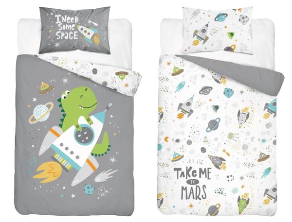 Babysängkläder 90x120 Raket Dinosaur i rymden BOMULL
