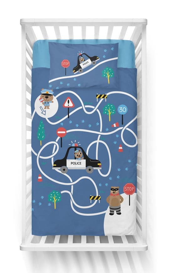 Babysängkläder 90x120 Nallebjörn Policeman City BOMULL