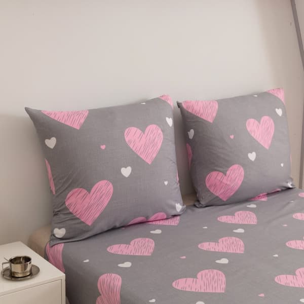 Bomullssängkläder 160x200 rosa hjärta