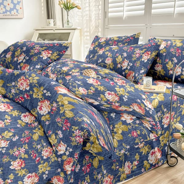 Flannel sengetøj 200x220 bomuldsblomster