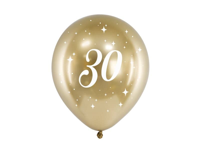 Födelsedagsballonger 30 år guld, 6-pack