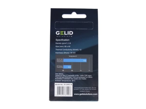 Gelid Solutions GP-Extreme, Termisk pute, 12 W/m·K, Grå, 80 mm, 40 mm, 0,5 mm