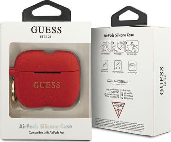 Guess GUACAPSILGLRE Silikonglitter beskyttelsesdeksel for AirPods Pro rød