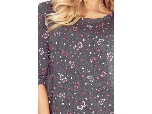 numoco Klänning med fickor Jola 40-12 grafit med rosa fjärilar r. XL