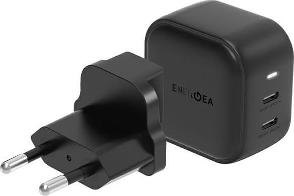 ENERGEA Laturi 2xUSB-C PD-PPS 45W 2C musta/musta US+EU Travelite GAN45