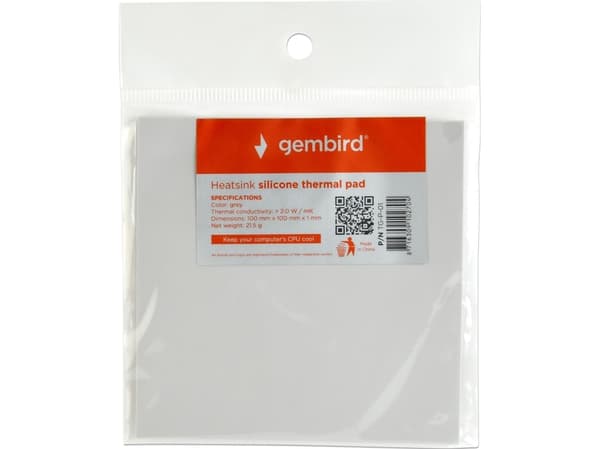 Gembird TG-P-01, Termisk pute, 2 W/m·K, Grå, 1,7 g/cm³, -40 - 250 °C, 100 mm