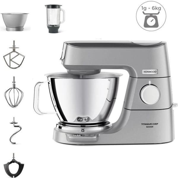 Kenwood KVC85.124SI - Chef Baker multifunktionell konditorrobot - 2 skålar 5L och 3,5L - 1200W - Integrerad skala 6kg - Silver