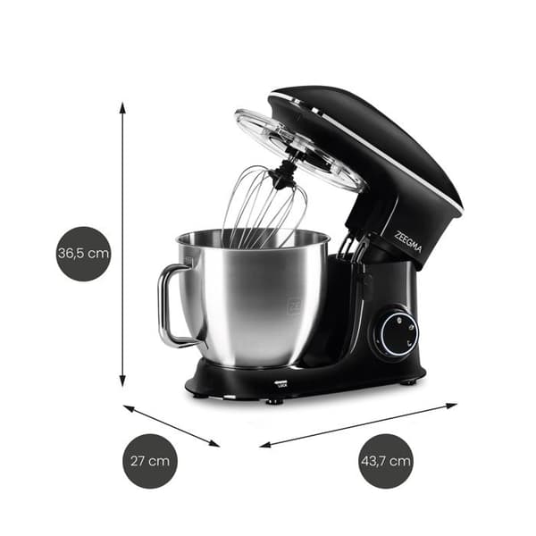 ZEEGMA Planeet Chef konditorirobot - 6,5 L - 2200W - Teflonbelagda tillbehör - 7-stegs hastighetsreglering - Svart
