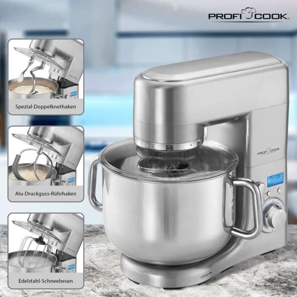 Profi Cook PC-KM 1096 multifunktionsköksrobot - 10 L - 1500 W - Rostfritt stål - Knådare, mixer, visp