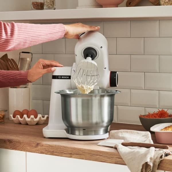 Köksmaskin Serie 2 BOSCH - Matberedare - 700W - 4 hastigheter + turbo - 3,8 L mixerskål i rostfritt stål - 1,25 L mixer - Vit