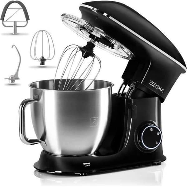 ZEEGMA Planeet Chef konditorirobot - 6,5 L - 2200W - Teflonbelagda tillbehör - 7-stegs hastighetsreglering - Svart