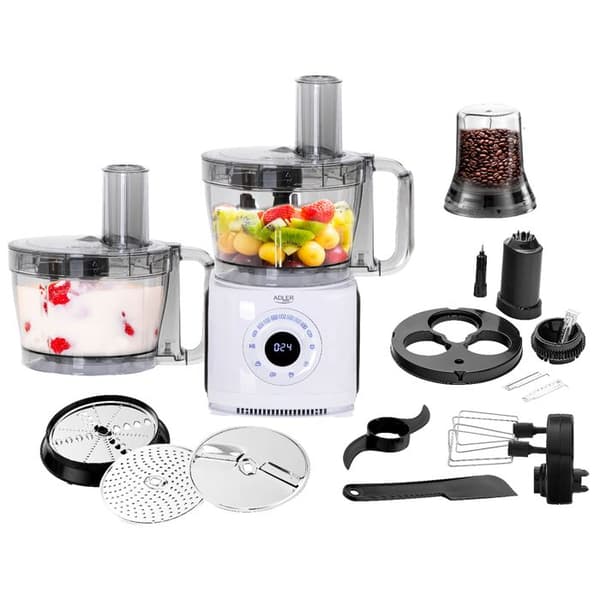 Multifunktionell elektrisk matberedare 12-i-1 Knådare, Mixer, Mincer Adler AD4224 2000W Vit/Svart 03014