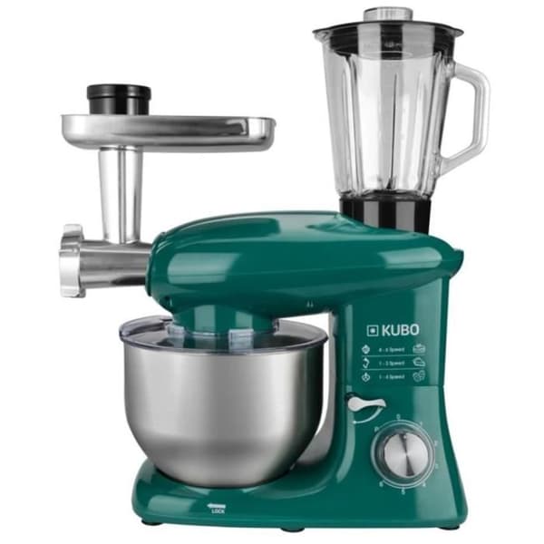 KUBO 1400W - 6L, 7 tillbehör, 6L skål i rostfritt stål, Köttkvarn, Mixer med 1,5L glasburk - KBKM4570