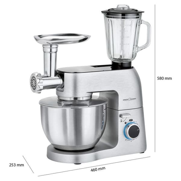 Köksrobot med glasvisp Degmaskin på 6,7 liter Köttkvarn Proficook KM 1189 1500W Silver