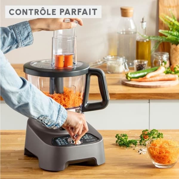 MOULINEX Double Force multifunktionsrobot + 10 tillbehör, 1000 W, 2 L mixer, 31 funktioner, titanblad FP825E10