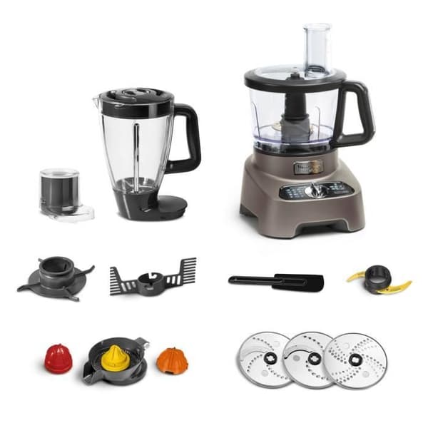MOULINEX Double Force multifunktionsrobot + 10 tillbehör, 1000 W, 2 L mixer, 31 funktioner, titanblad FP825E10
