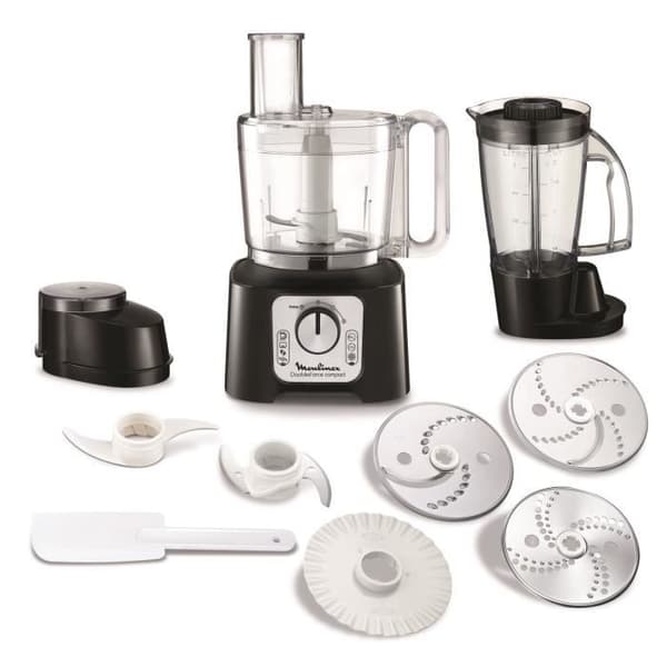 MOULINEX Double Force Compact Multifunktionsrobot, 2 motorutgångar, 2 hastigheter, Blender Smoothies och Shakes, 9 tillbehör