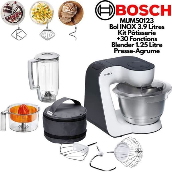 Robotköksmaskin - BOSCH - MUM50123 - 800W - 4 hastigheter + pulsfunktion - Stålskål 3,9L