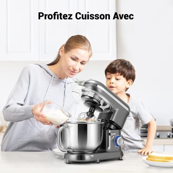 INN Robot patissier 1000W 5L med 6 hastigheter och 3 utbytbara huvuden, degmaskin elektrisk mixer med stativ elvisp