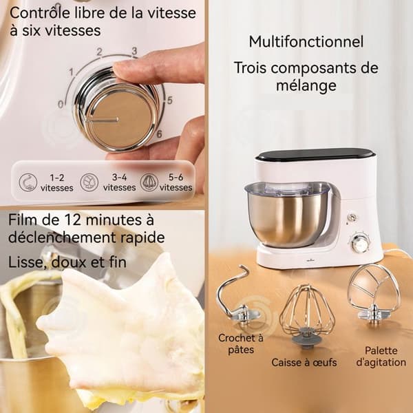 INN Robotpatissier 4l 600w med 6 hastigheter och 3 utbytbara huvuden med elektrisk visp, elektrisk mixer, deghandlingsmaskin