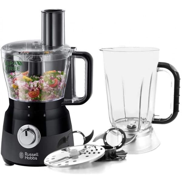 Multifunktionsrobot - RUSSELL HOBBS - Mattsvart 24732-56 - 600 W - 2,5 L skål - Rostfria blad - Vändbar skiva - Mattsvart