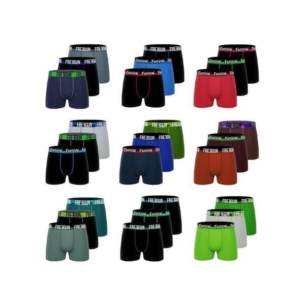 FREEGUN överraskningspaket med herrboxers, herrtrosor, design och färg vald slumpmässigt (Pack of 3) -