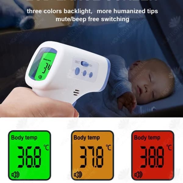 HTBE® Beröringsfri panntermometer trefärgad bakgrundsbelysning professionell infraröd termometer med ultrasnabb och exakt avläsning