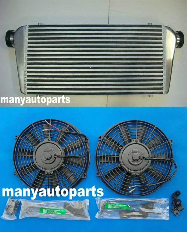 Turbo Intercooler med fläktar, 600 x 300 x 76 mm dimensioner, 3 tum inlopp,intercooler och fläktar