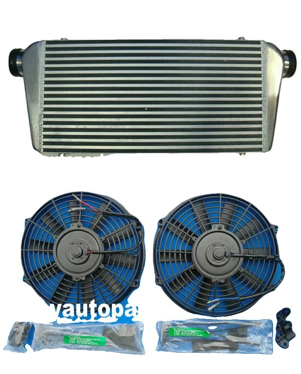 Turbo Intercooler med fläktar, 600 x 300 x 76 mm dimensioner, 3 tum inlopp,intercooler och fläktar