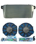 Miniatyrbild 1 av 2: Turbo Intercooler med fläktar, 600 x 300 x 76 mm dimensioner, 3 tum inlopp,intercooler och fläktar