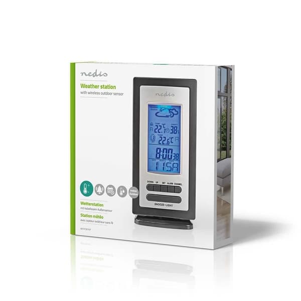 Nedis vejrstation | Indendørs & Udendørs | Inkluderet trådløs vejrsensor | Vejrudsigt | Tidsvisning | LCD Display | Alarmurfunktion